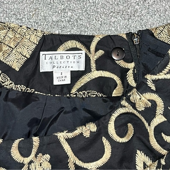 Talbots Collection A Line Skirt Size 2 Petite Black with Tan Allover Embroidery - Picture 7 of 12